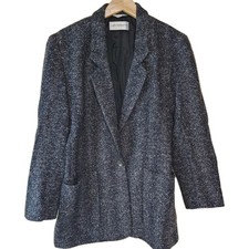 Vintage Liz Claiborne Collection Blazer Jacket Black  White Tweed Womens Sz 8