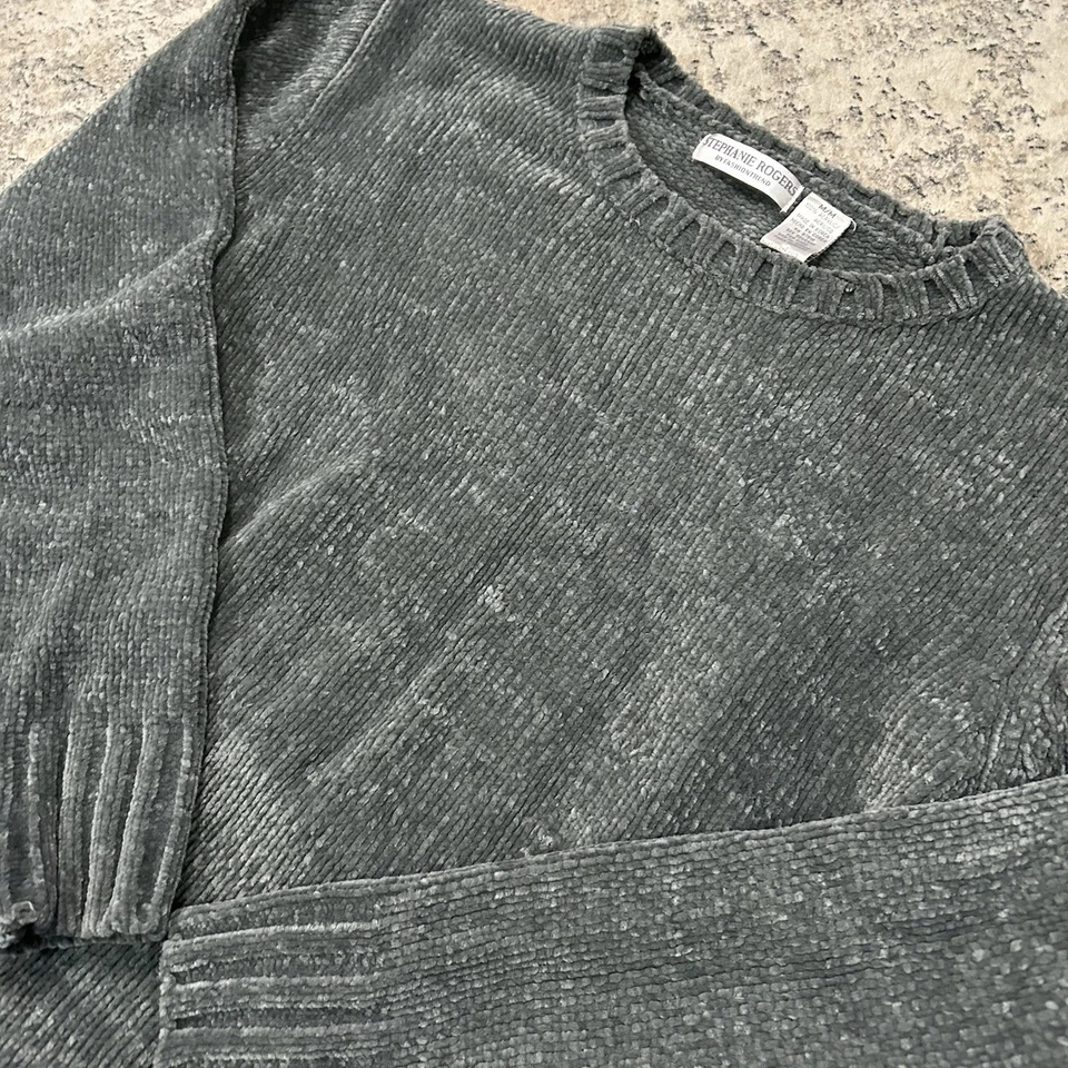 Suéter Y2K Stephanie Rogers Gris Chenilla Tejido Mediano Acogedor De Colección Fiesta de Vacaciones Foto 2 de 4