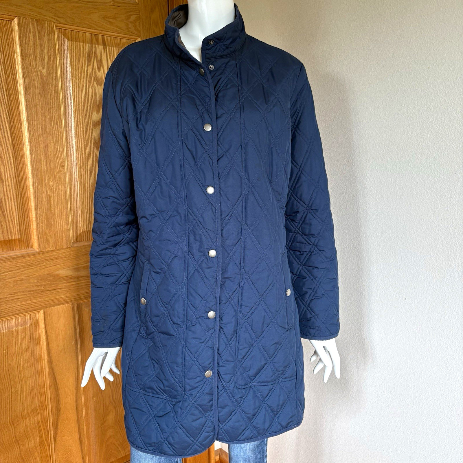 Eddie Bauer Women's Blue Long Snap Front Coat Long Sl… - Gem