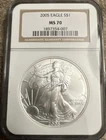2005 $1 American Silver Eagle NGC MS70 Brown Label