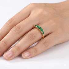 Round Lab Created Colombian Emerald Five Stone Ring in 925 Sterling Silver