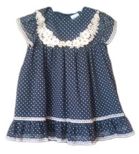 VTG Nanette Toddler Girl Blue Sheer Polka Dot Floral Lace Ruffle Dress 4T NWT