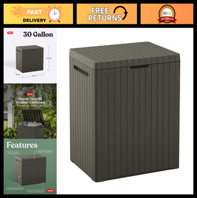30 Gallon Outdoor Resin Storage Box & Patio Side Table for Pool & Garden, Taupe