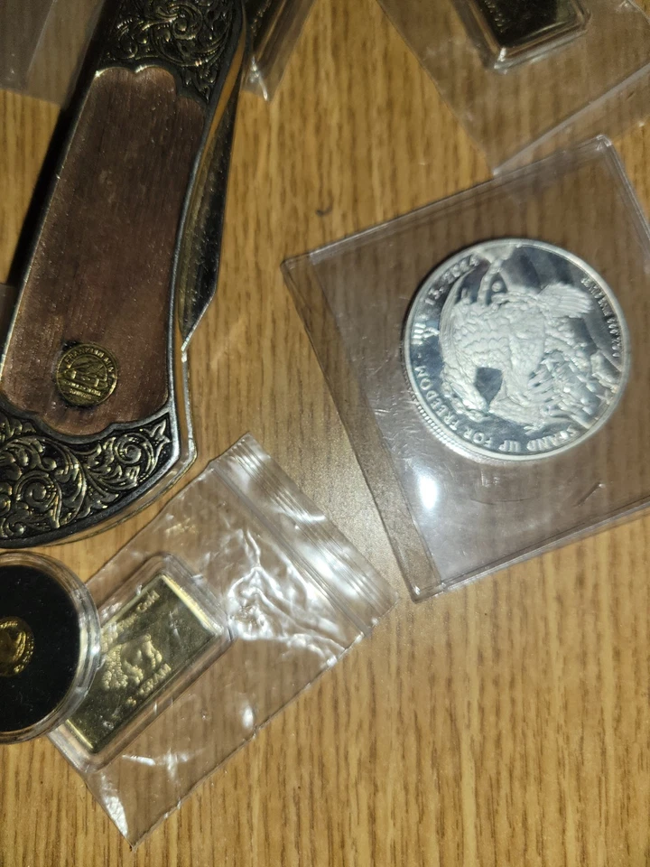 Gold (Plated) Silver coins, and quarters, And Knife - Image 4 of 4
