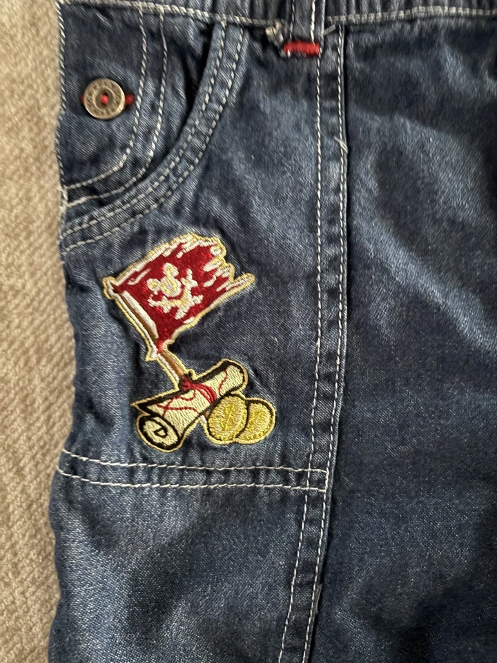 Vintage 90s Disney Mickey Mouse Pirate Sailor Denim Overalls Bib 3-6 Months - Image 4 of 4