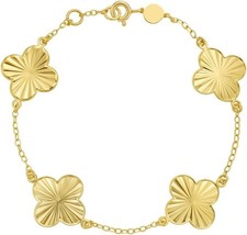 Floreo 14k Yellow Gold 14.5mm Golden Radiating Clover Cable Bracelet, 7.25 Inch