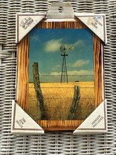 Vintage Farm Land Windmill Lacquered Wood Photograph Picture Wall Art Made USA