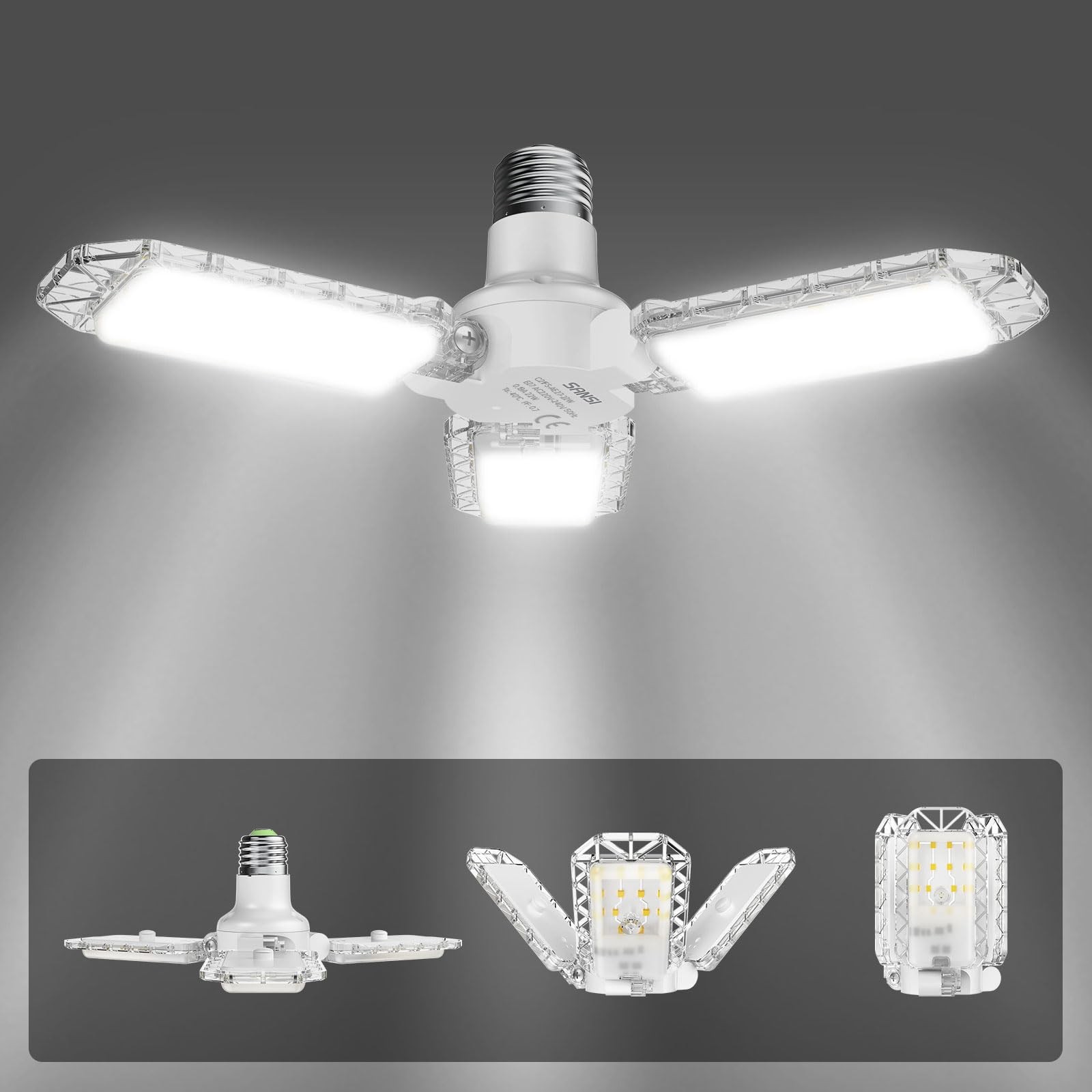 Éclairage Garage LED 22W 2700LM Lampe Atelier E27 5000K Plafonnier Industriel Modulable