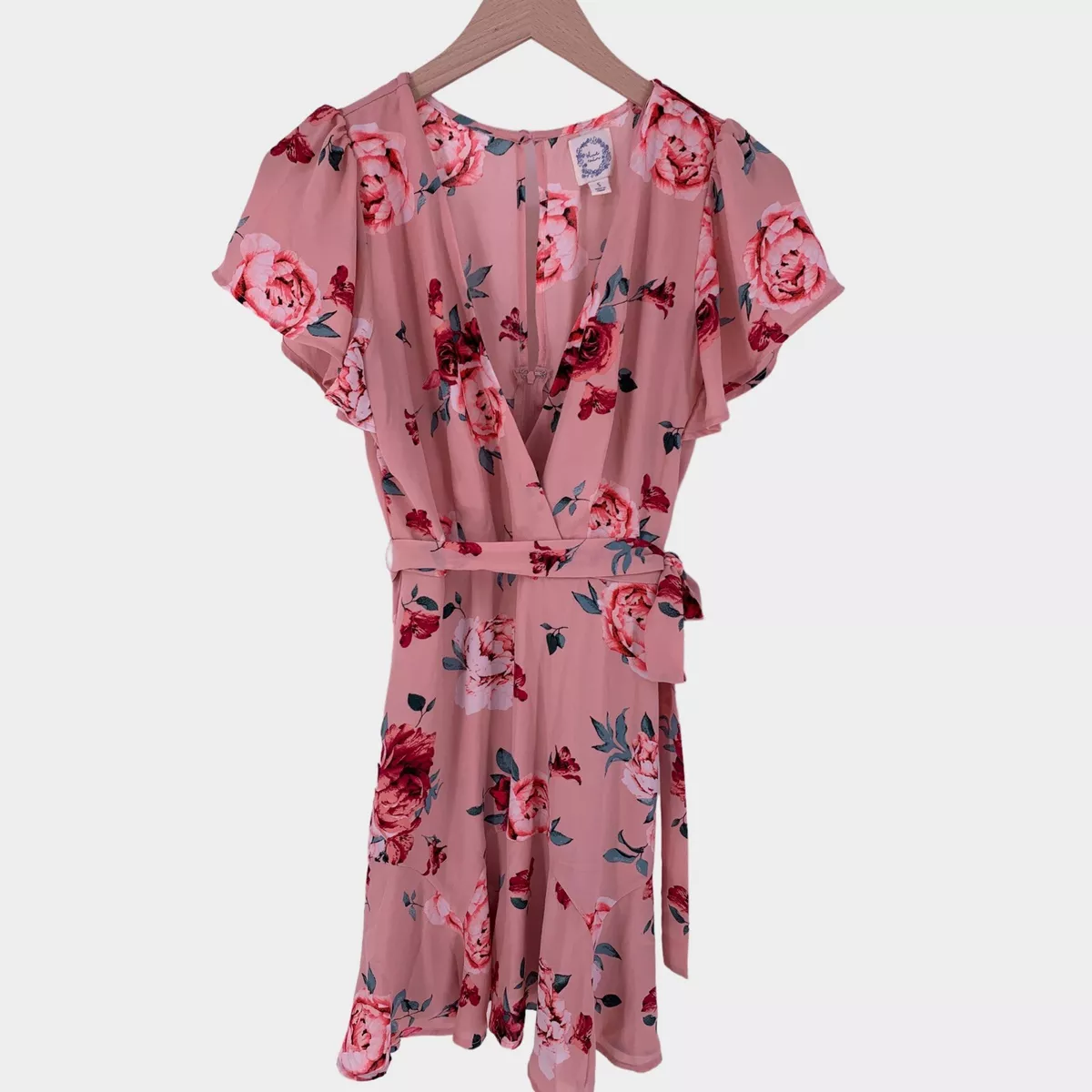 Tiny floral ruffle mini wrap dress top