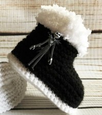 Baby Goth Hand Knit Boots Nightmare Before Christmas Jack Skellington 0-12M