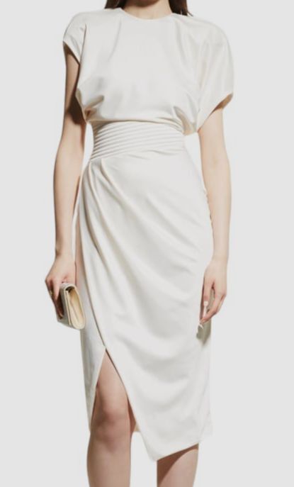 $450 Zhivago Women's Ivory Bond Stitched-Waist Draped Satin Midi Dress Size  2 | eBay