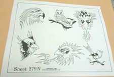Vintage 1980 Don Nolan Spaulding Rogers Tattoo Flash Sheet 279N Eagle Owl
