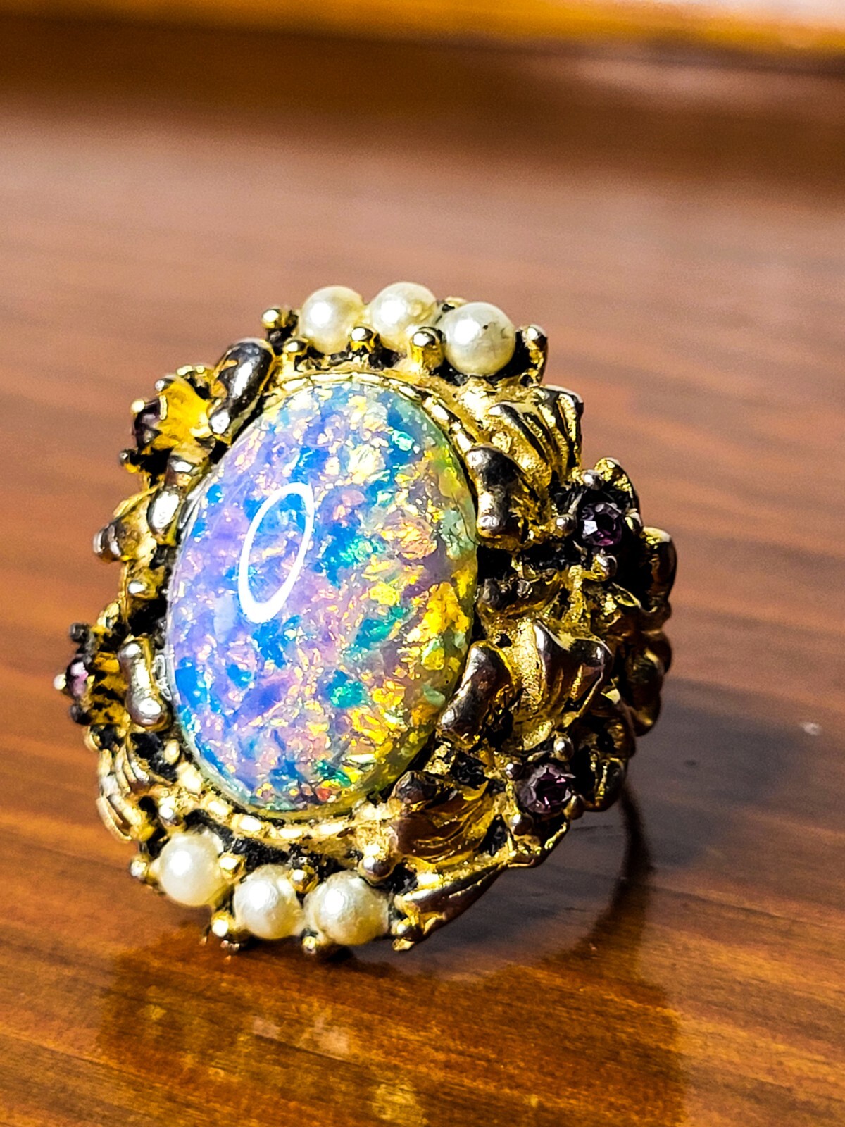Vintage Adjustable Large Flowered Opalescent Glas… - image 1