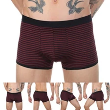 Men Boxer Briefs Stripe Underwear Low rise Stretch Lingerie Pouch Panties Shorts