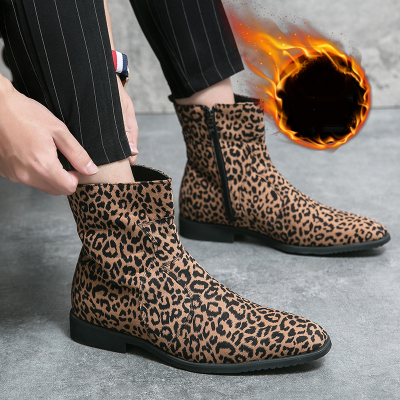 Trendy Mens British Leopard Print Ankle 