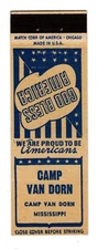 CAMP VAN DORN matchbook matchcover - PATRIOTIC MILITARY - US ARMY - MISSISSIPPI