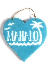 Wooden Mahalo Heart Sign 5 in - Blue  snd25117b