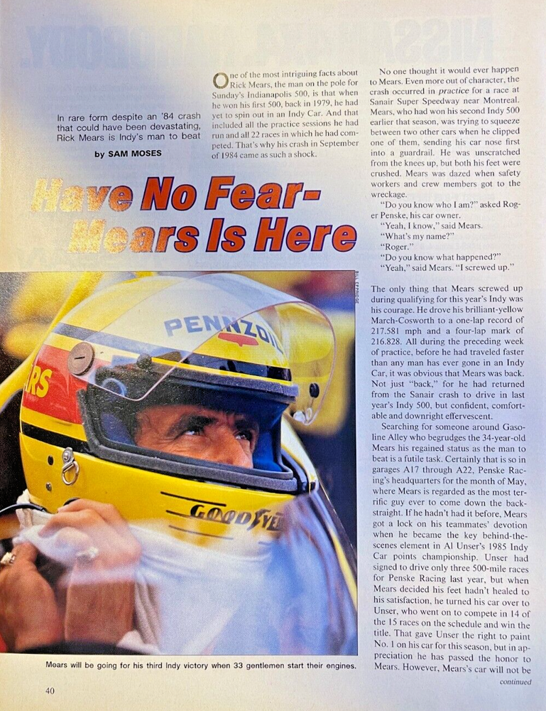 1986 Race Car Driver Rick Mears illustrated