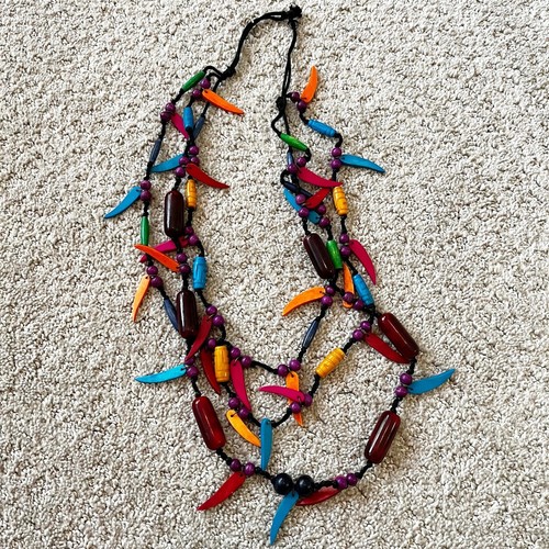 Colorful Statement Necklace Coconut Shell Wood Colorful Bold Chunky Eclectic