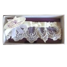 Cathy's Concepts M Wedding Garter Lace Pearls Satin Ribbon Now New in Box