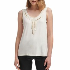 DKNY NEW Women's Bead Sleeveless Scoop-neck Blouse Shirt Top TEDO