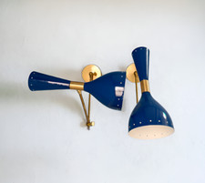 Italian Wall Sconce Light Fixture Handmade Brass Diabolo Pair Mid Century