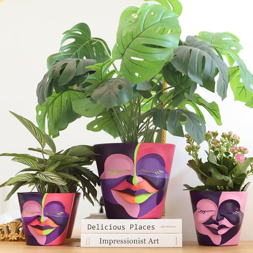 Unique 8-Inch Eclectic Rainbow Planter - Lightweight Resin with Drainage - Picture 7 of 9