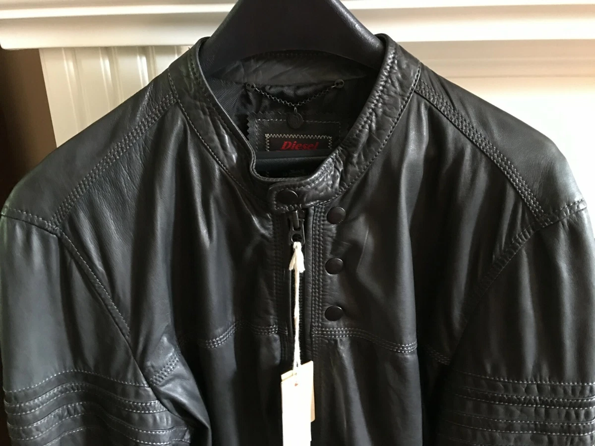 Diesel Men s L Hoa Leather Jacket Size Extra Large Grey Vintage
