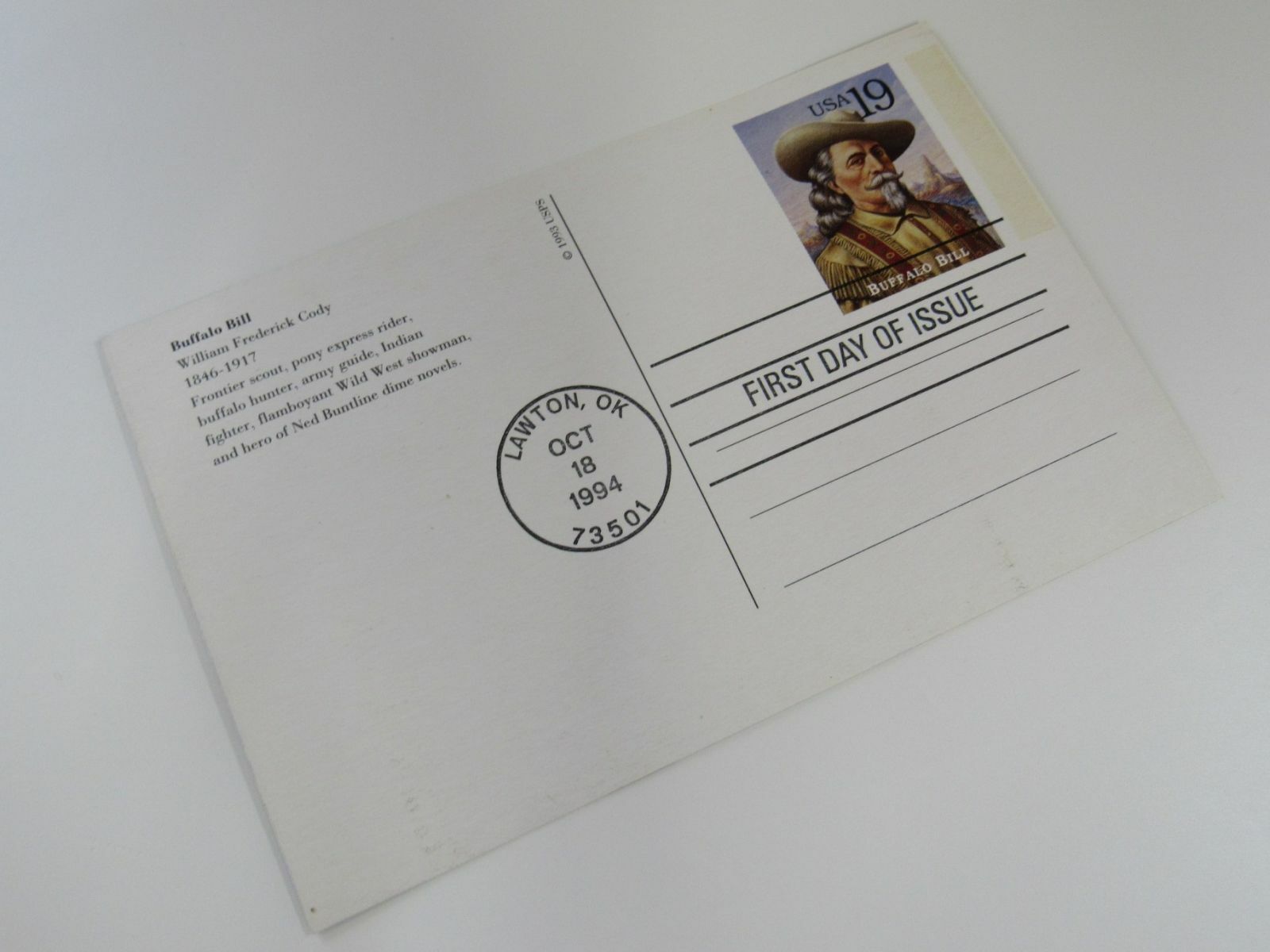 USPS Scott UX179 19c Buffalo Bill First Day of Issue Postal Card