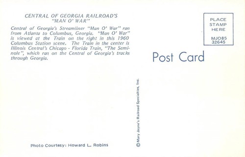 Central of Georgia Railroad ""Man O' War"" Züge ""The Seminole"" Vintage Postkarte - Bild 2 von 2