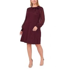 Cece Womens Sweater Dress Medium Red Sheer Blouson Sleeves Event Wedding Office