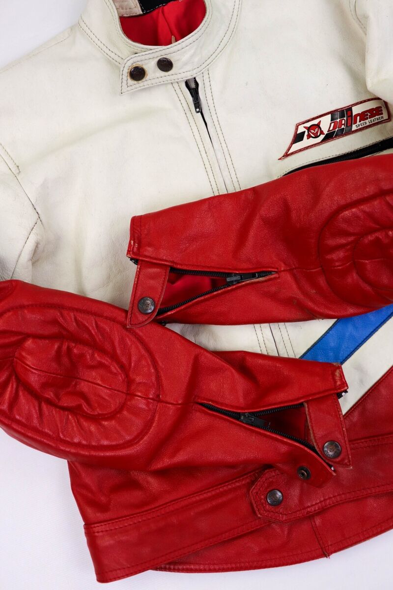 Dainese Speed Leather Vintage 70-80s White/Red Leather Biker Dainese Speed Leather Vintage 70-80s White/Red Leather Biker