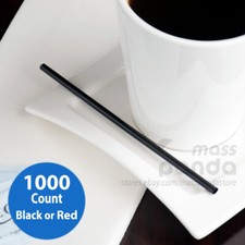 1000 ct 5.25" Black or Red Plastic Coffee Stirrers/Cocktail Sip Straws/Sticks