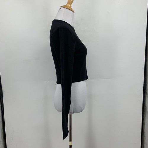 Gap T Shirt Womens S Small Black Cotton Blend Modern Cropped Long Sleeve Crew - Picture 6 of 13