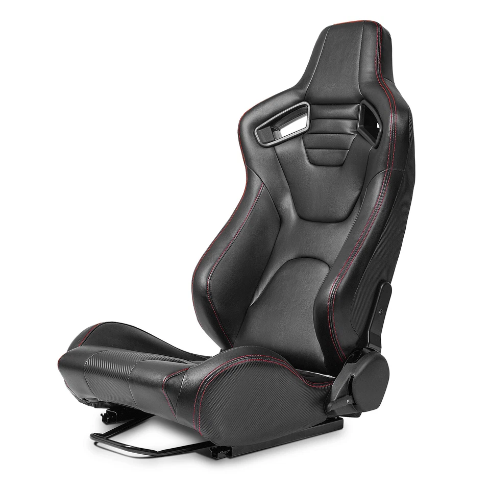 2X Universal Reclinable Bucket Seats Cars PVC Adjustable Racing Seats Black - Bild 2 von 4