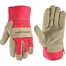Wells Lamont Women's Heavy Duty Leather Palm Work Gloves with Safety Cuff, Pink,