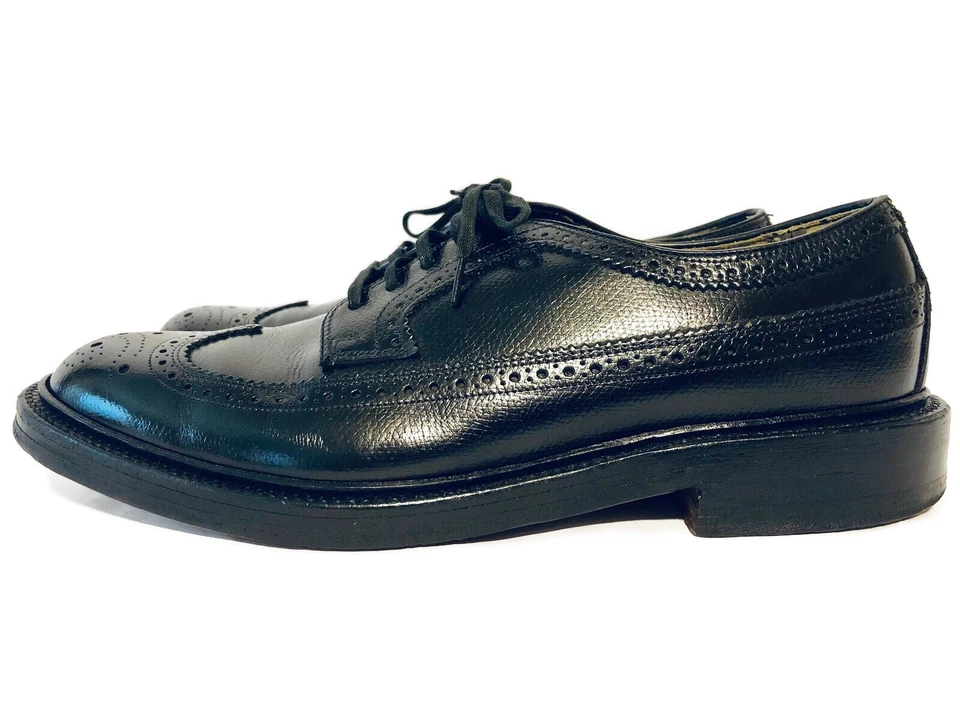 V шип винтажный Wingtip платье туфли мужские 8 D черная кожа винтажный Sears - Изображение 4 из 4
