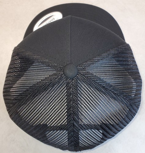 White Cross Patch on Yupoong Trucker Hat YP Classic 6006 Snapback Black/Black - Picture 5 of 9