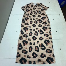 Shein Brown Cheetah Print Short Sleeve Crew Neck Long Dress Women's Size L NEW