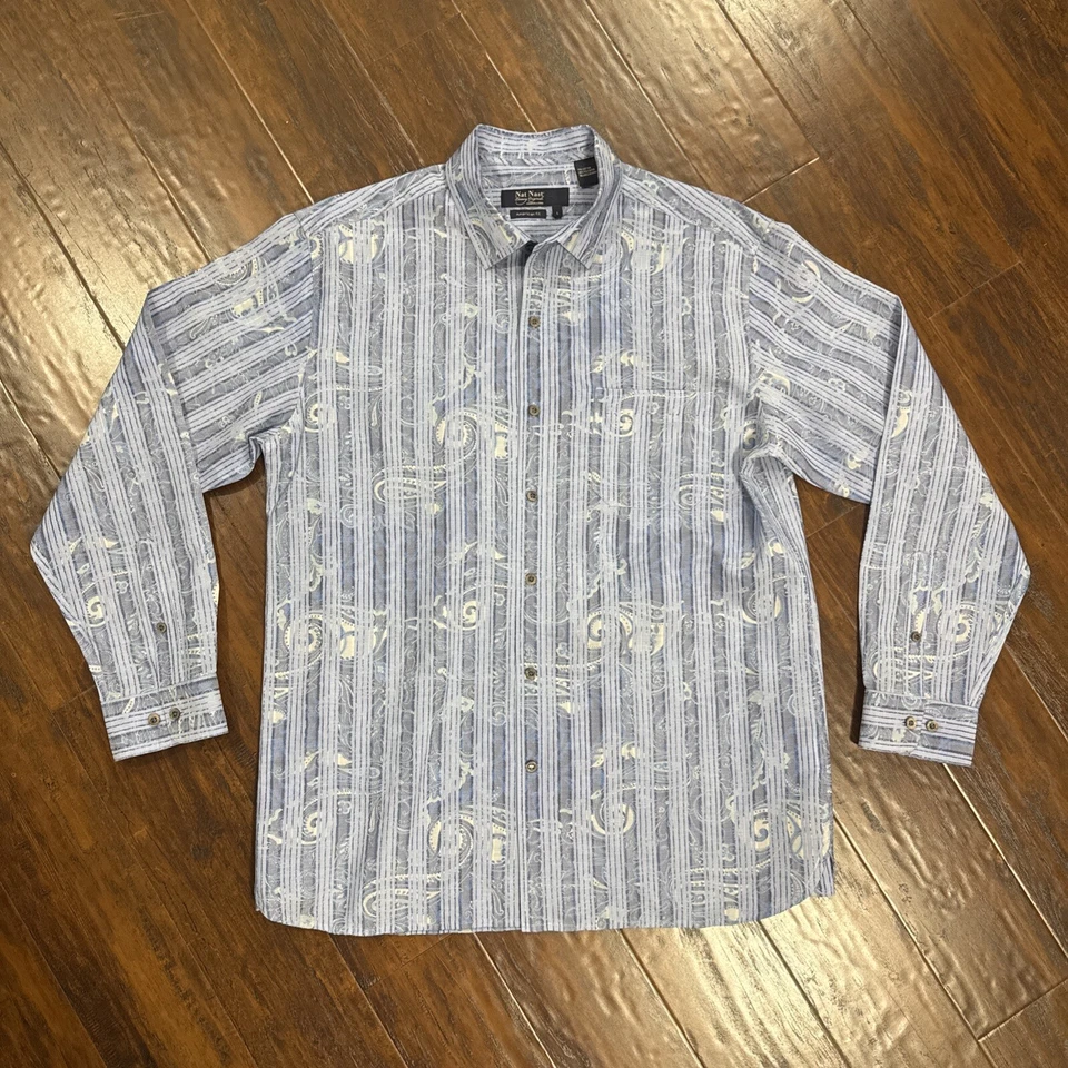 Nat Nast Luxury Originals Dress Shirt Men's Large Blue Floral Button Up Paisley - Image 2 of 4