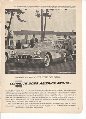 1958 Chevrolet Corvette vintage print ad: ''Corvette does America Proud. version3