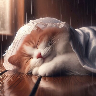 Digital Image Picture Wallpaper Background Desktop AI Art Sleeping Cat In Rain