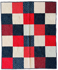 Wall Quilt Handmade Patriotic Stars Red White Blue Squares Rod Pocket 48 x 40"