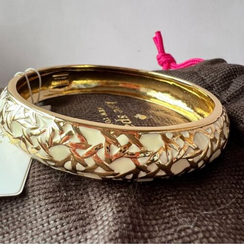 Kate Spade gold tone cream enamel wide bangle bracelet BNWT - Picture 3 of 16