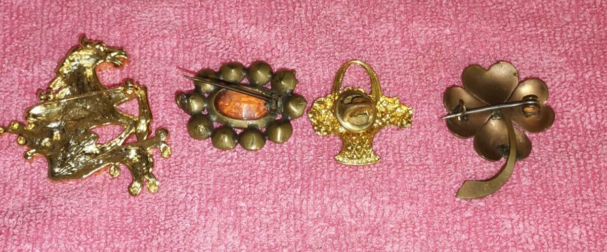 Lot 4 Brooches Antique Pin metal,enamel,crystal eBay