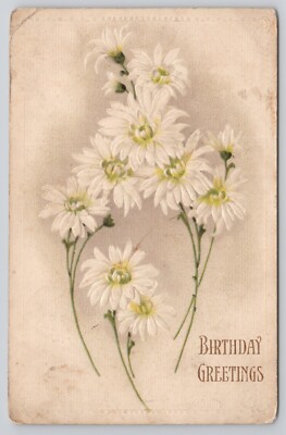 Postcard Birthday Greetings 1910 White Stem Flowers 