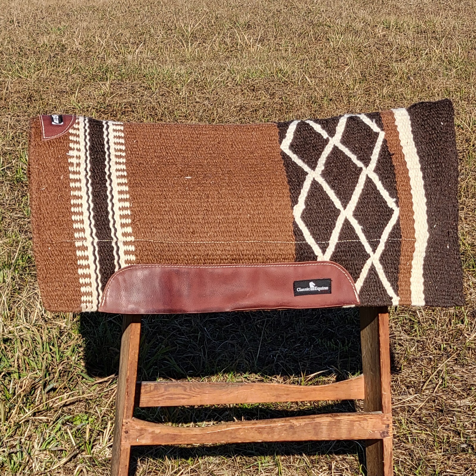 Classic Equine ESP Wool Blanket Top Felt Saddle Pad 34x36 Cream/Brown