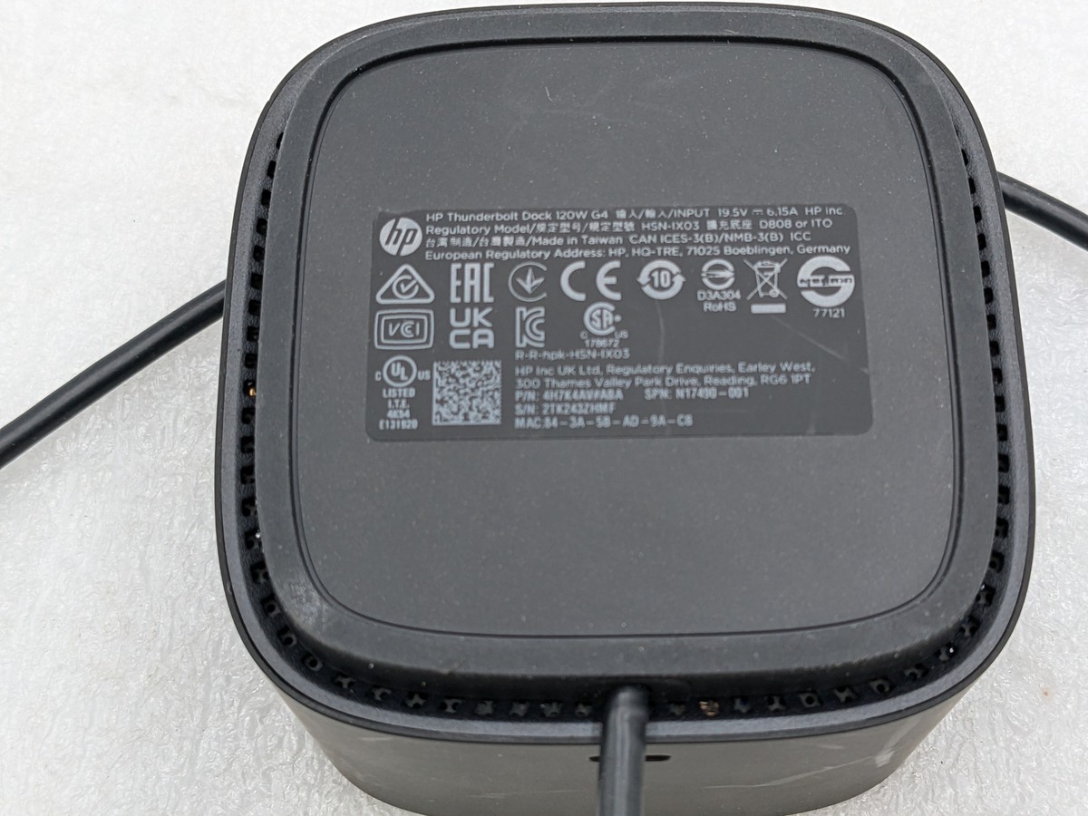HP Thunderbolt Dock 120W G4 Docking Station HSN-IX03 & Adapter