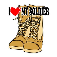 I Heart My Soldier on Desert Tan Combat Boots Bumper Sticker Army Decal 5"