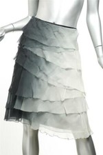 PRADA Silk Tiered Ombre Green Layered Knee-Length Raw Edge Skirt US4 IT40